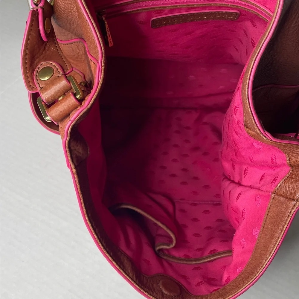 Vintage Juicy Couture tan leather pink trim hobo shoulder bag